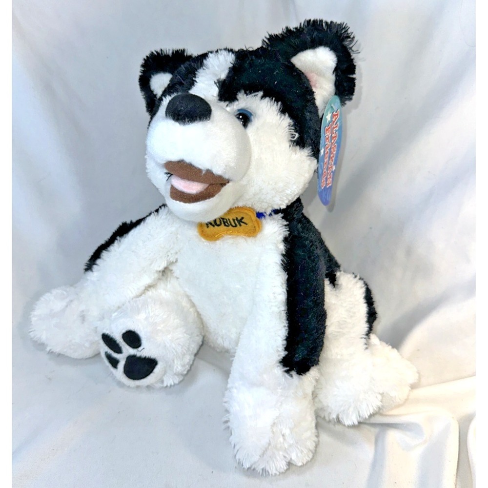 "KOBUK" Alaska HUSKY sled dog RARE plush stuffed animal 10" black white ace